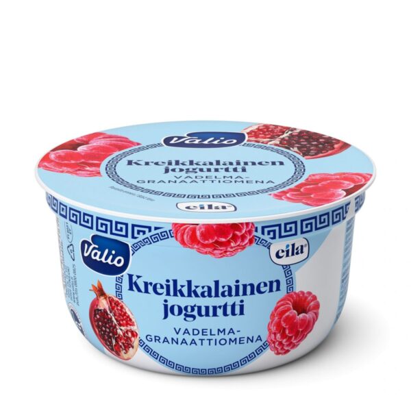 Kreikkalainen jogurtti vadelma-granaattiomena laktoositon