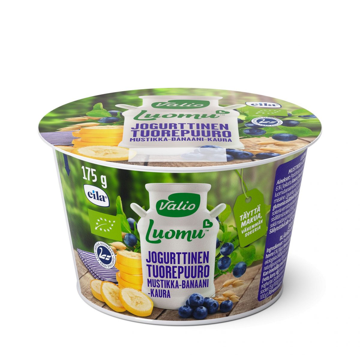 Luomu jogurttinen tuorepuuro mustikka-banaani-kaura laktoositon – Marketim  – Gıda Reyonu